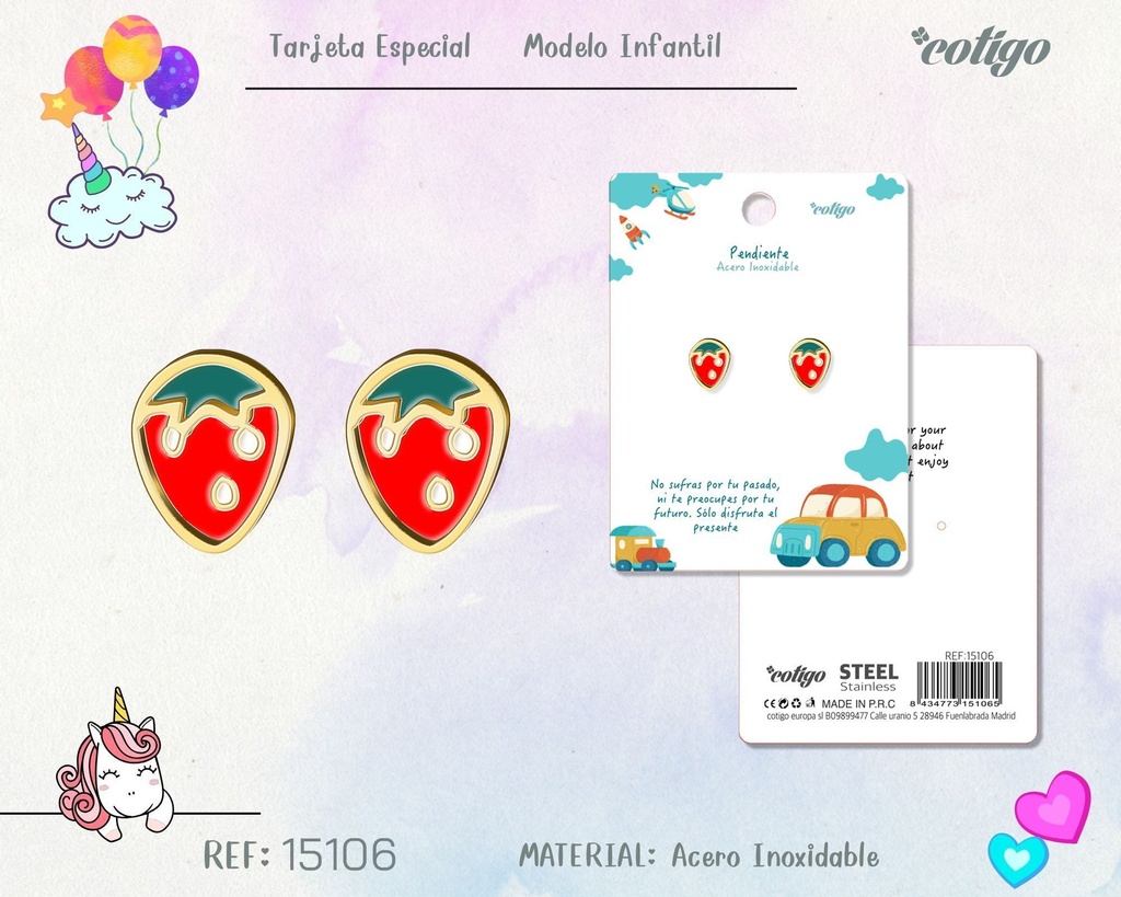 Pendiente para niña de acero color dorado - Joyería y accesorios infantiles