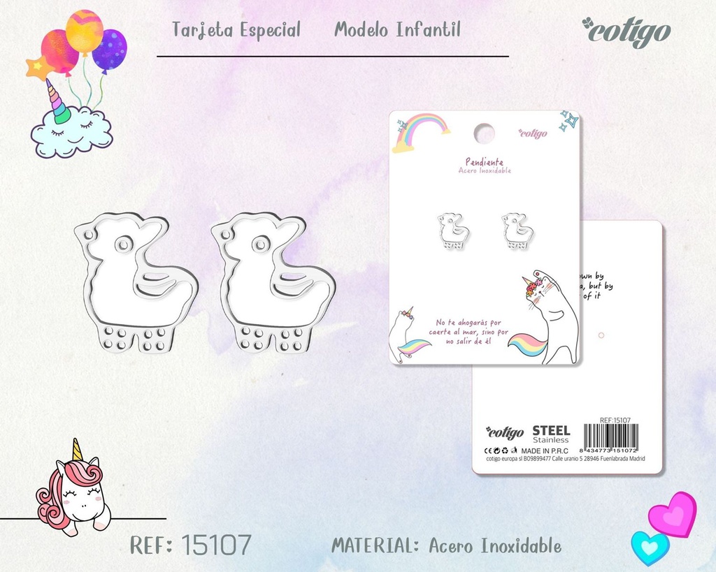 Pendiente para niña de acero color plateado - Joyería infantil