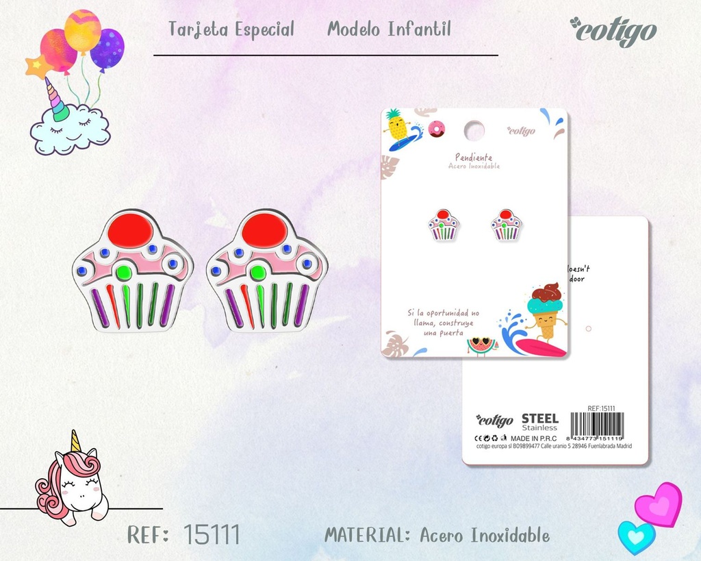 Pendiente para niña de acero color plateado - Joyería infantil