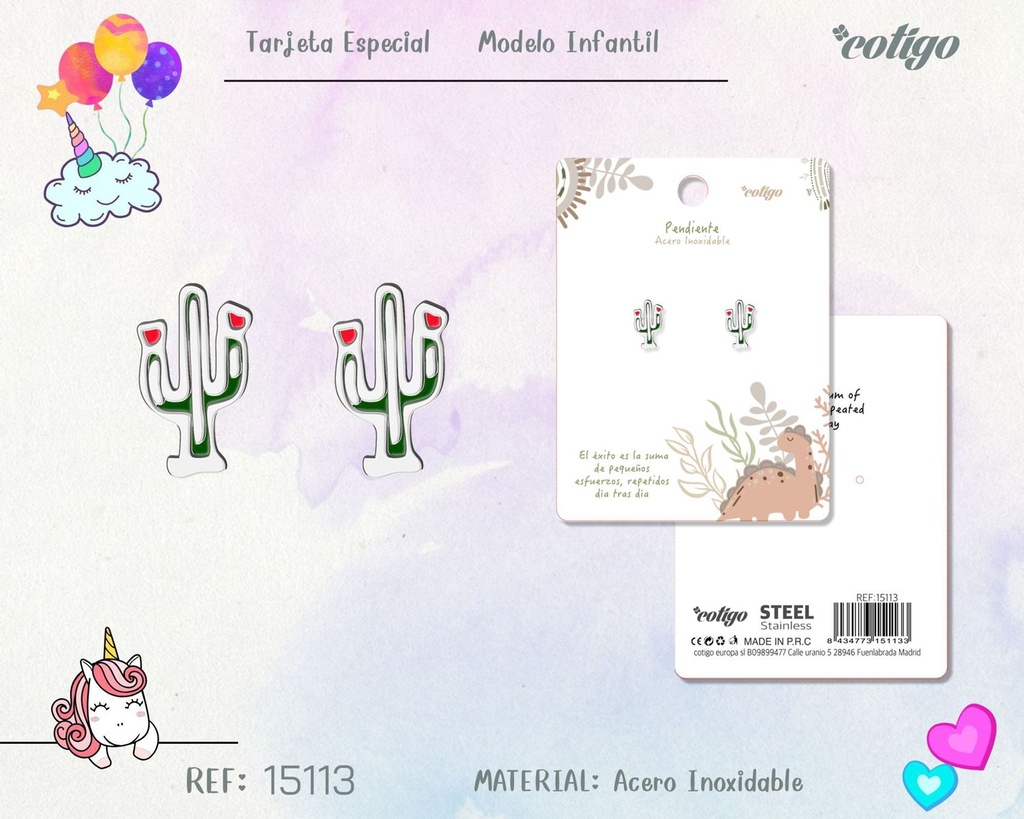 Pendiente para niña de acero color plateado - Joyería infantil