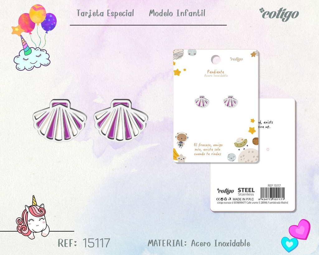 Pendiente para niña de acero color plateado - Joyería infantil