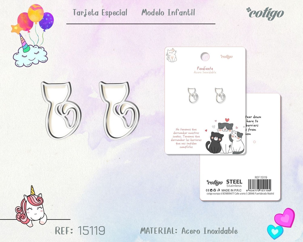 Pendiente para niña de acero color plateado - Joyería infantil