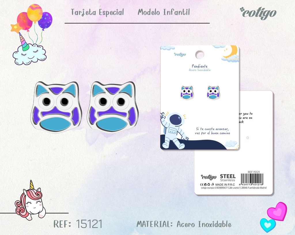 Pendiente para niña de acero color plateado - Joyería infantil