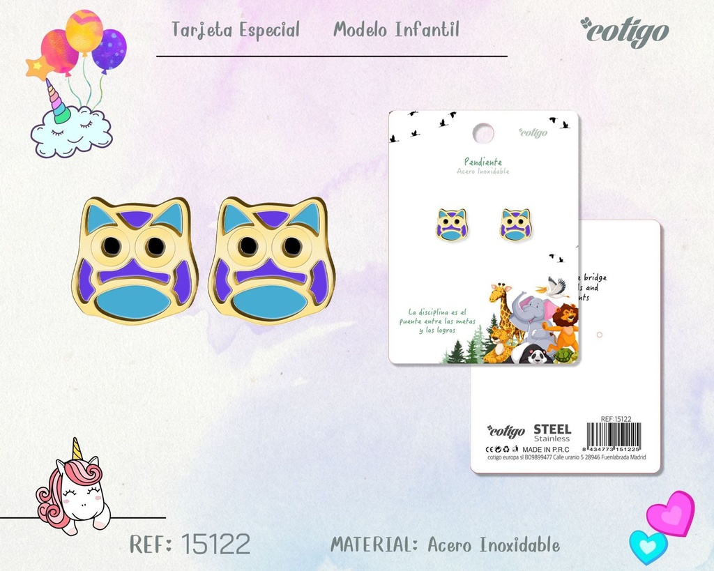 Pendiente para niña de acero color dorado - Joyería infantil