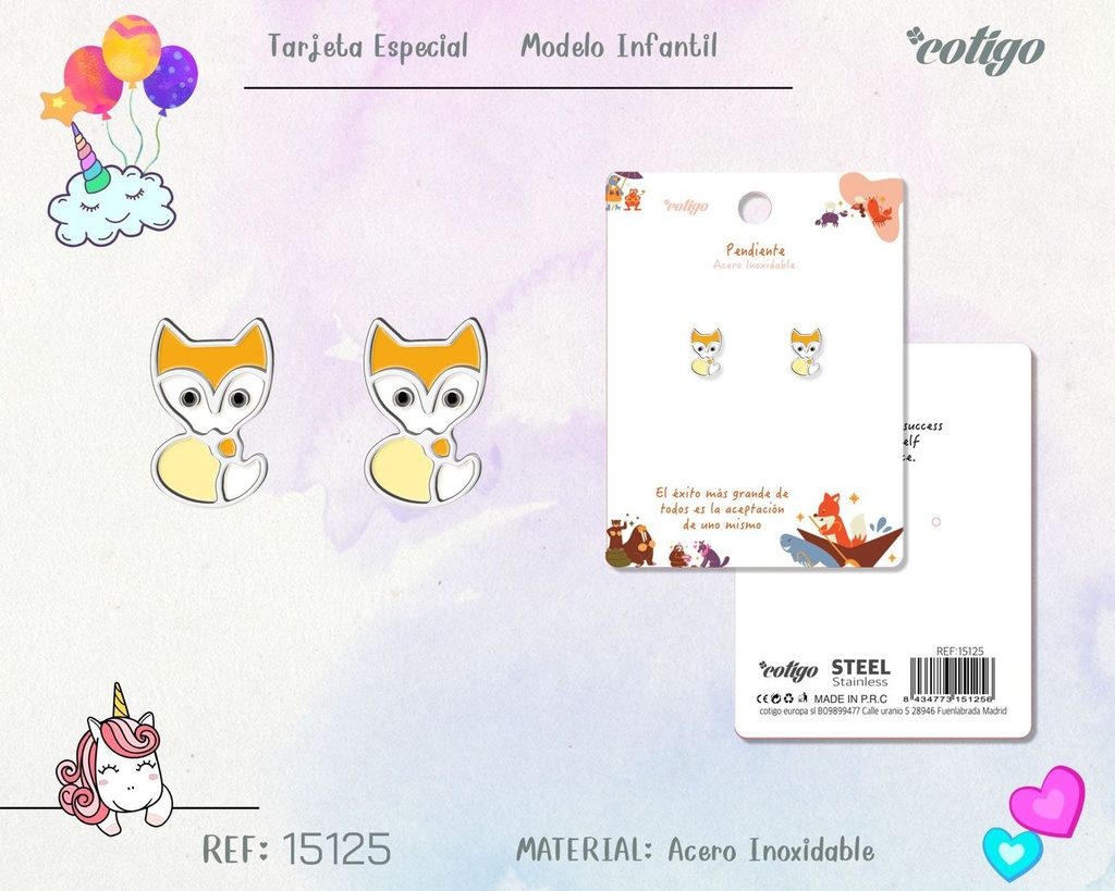 Pendiente para niña de acero color plateado - Joyería infantil