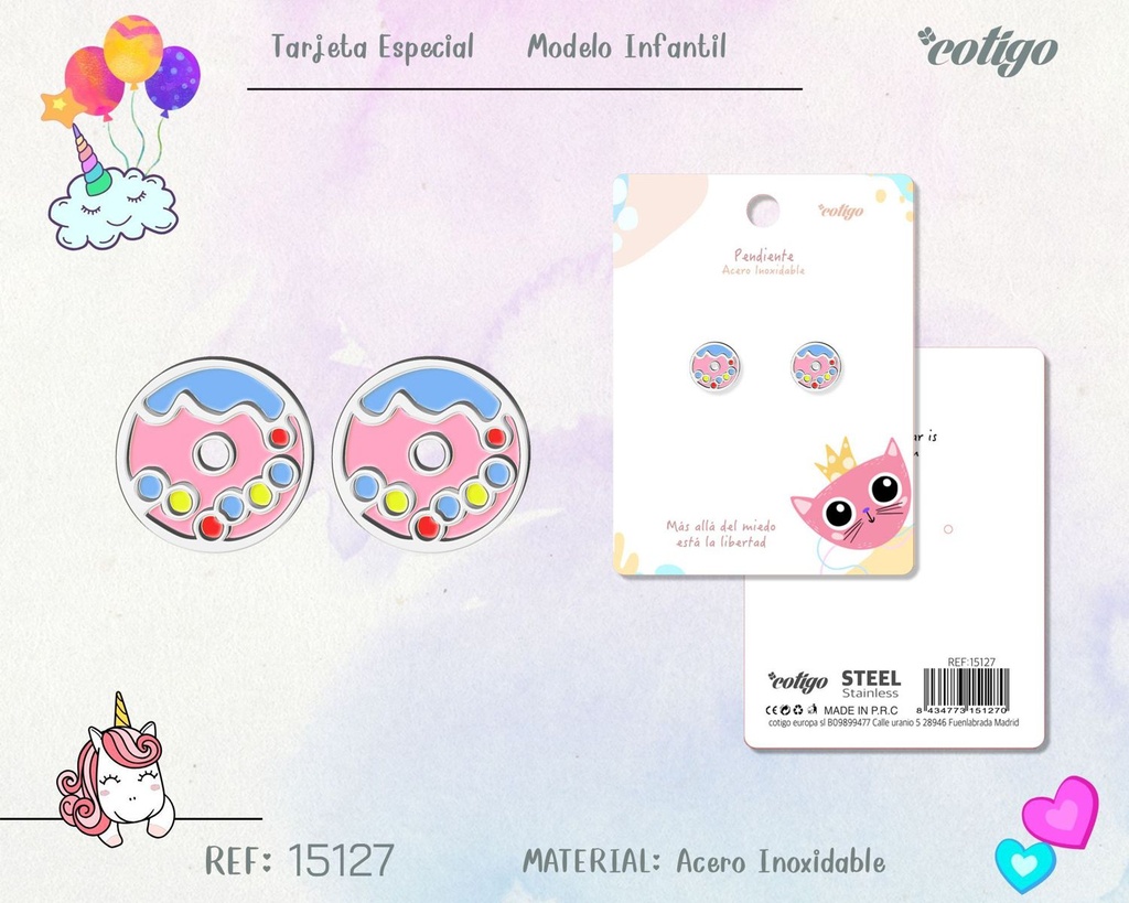 Pendiente para niña de acero color plateado - Joyería infantil
