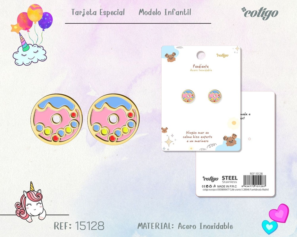 Pendiente para niña de acero color dorado - Joyería infantil