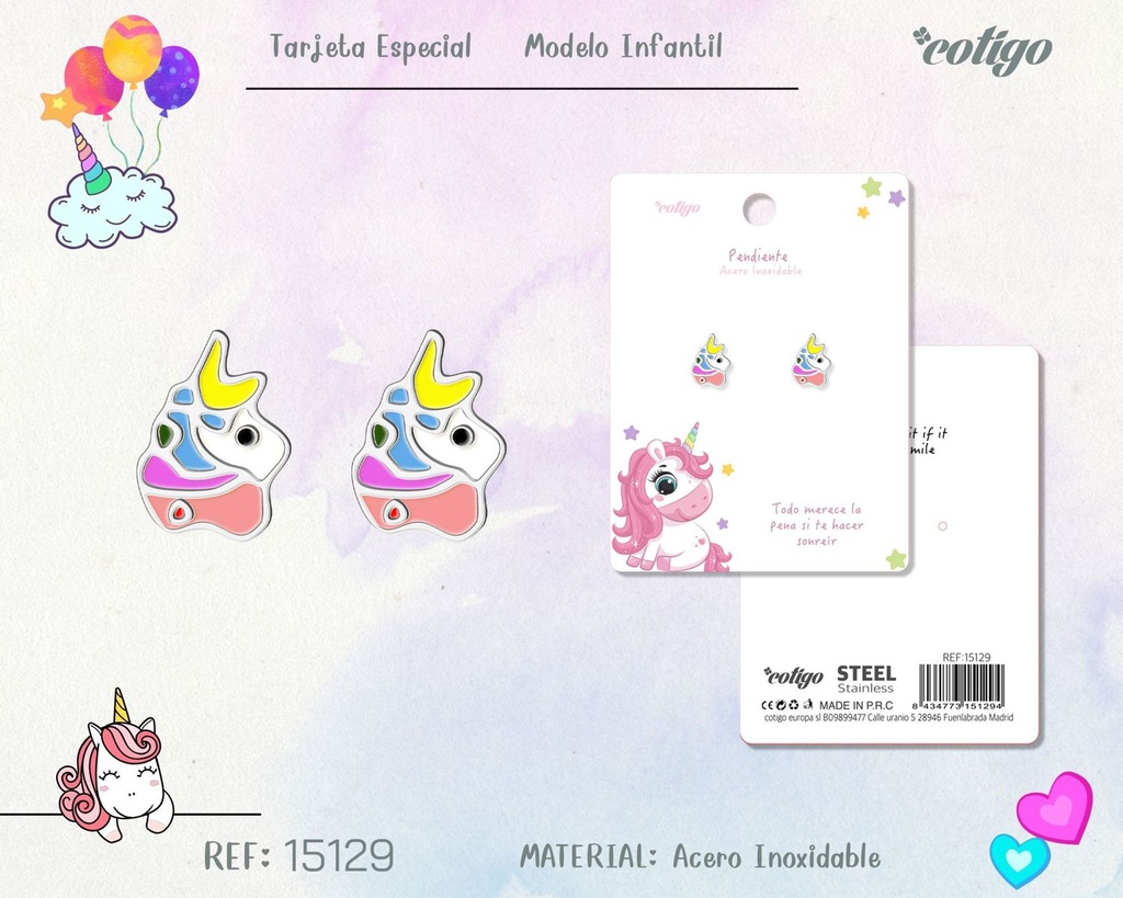 Pendiente para niña de acero color plateado - Joyería infantil