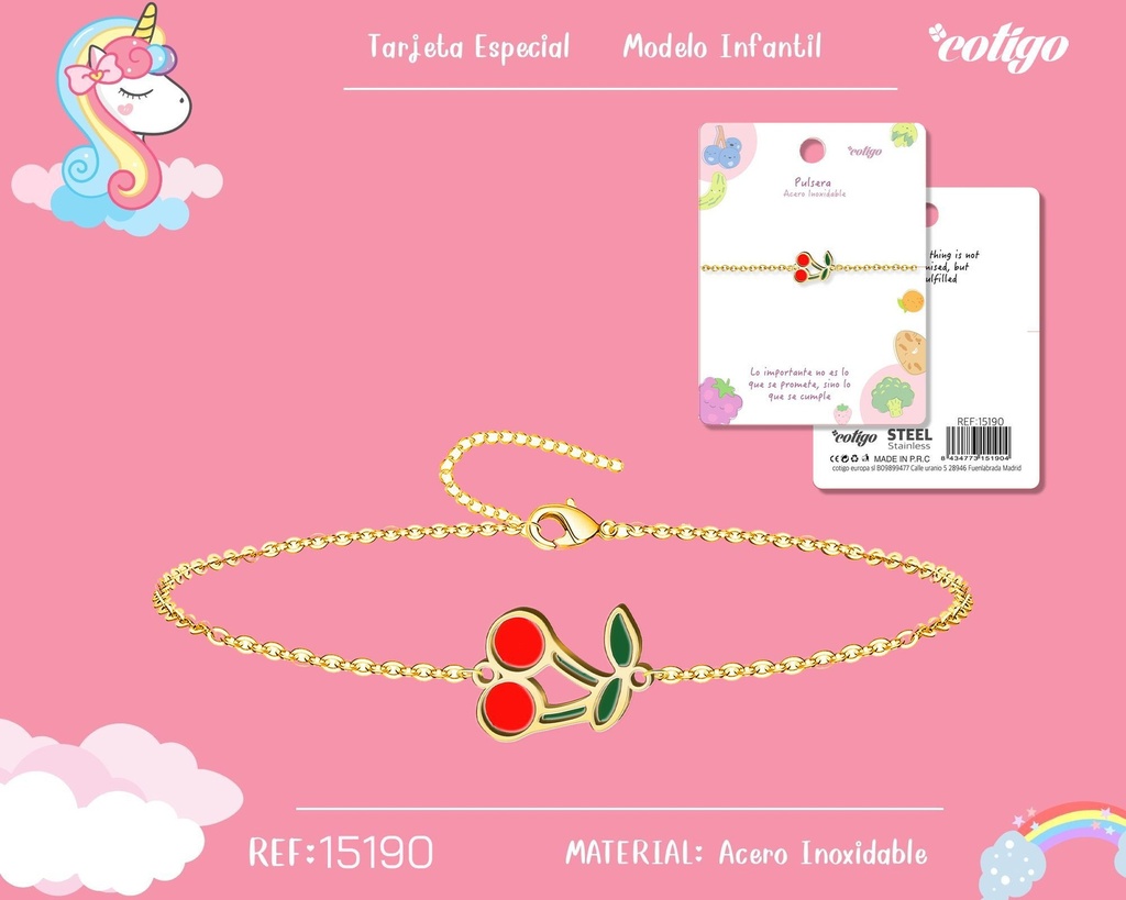 Pulsera para niña de acero color dorado - Joyería y accesorios infantiles