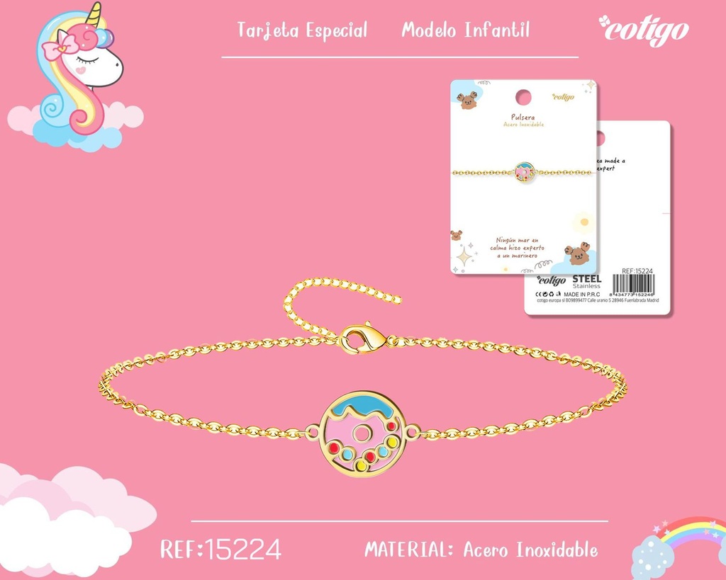 Pulsera para niña de acero color dorado - Joyería infantil
