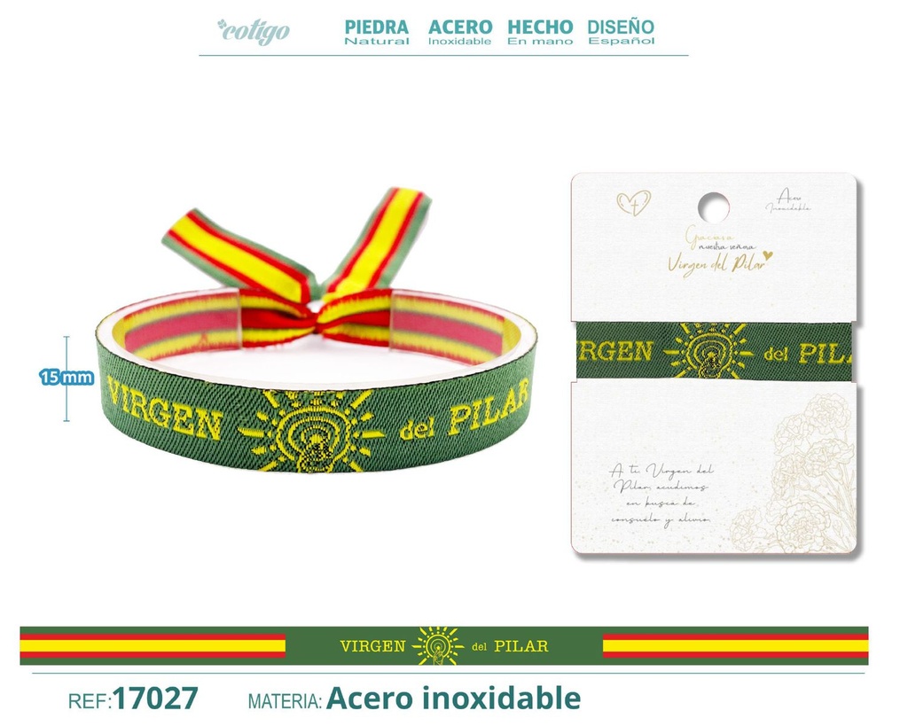 Pulsera Virgen Pilar tejido-verde - Joyería religiosa