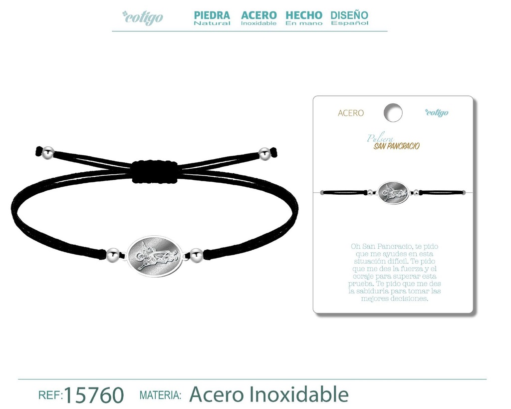 Pulsera de hilo encerado con San Pancracio plateado - Accesorios religiosos