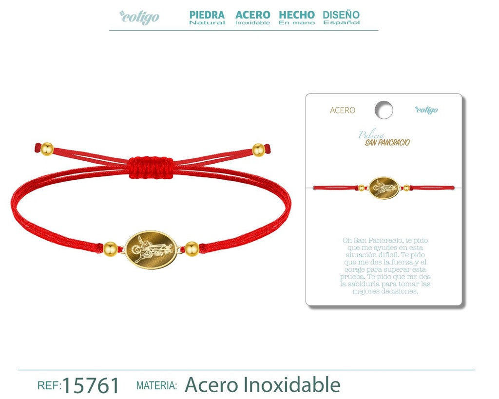 Pulsera de hilo encerado con San Pancracio dorado - Joyas de fe