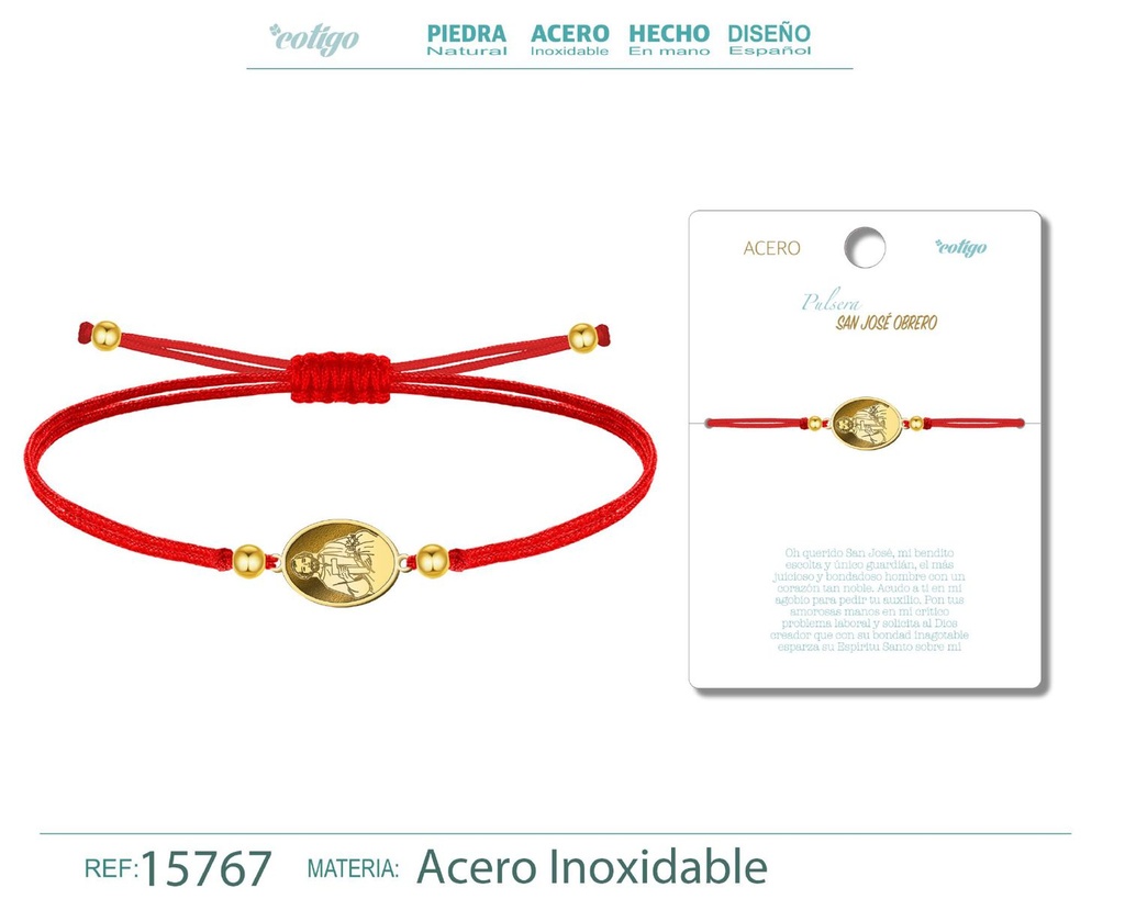 Pulsera de hilo encerado con San José Obrero dorado - Joyas de fe