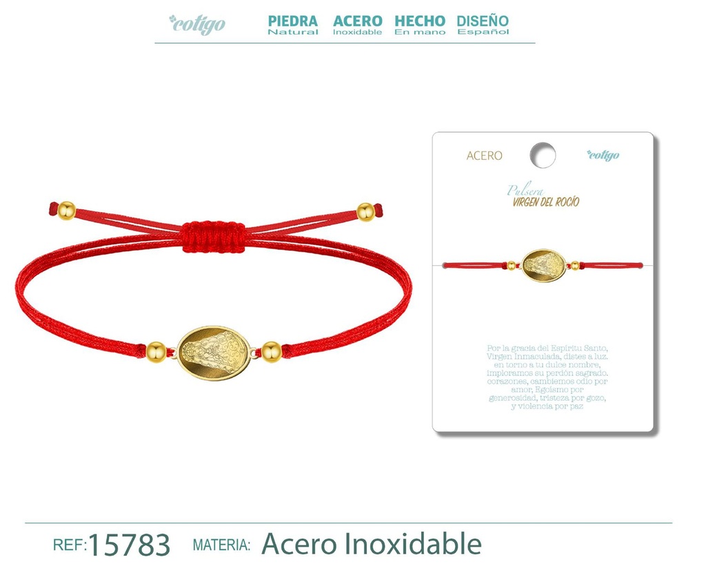 Pulsera de hilo encerado con la Virgen del Rocío dorado - Joyas religiosas