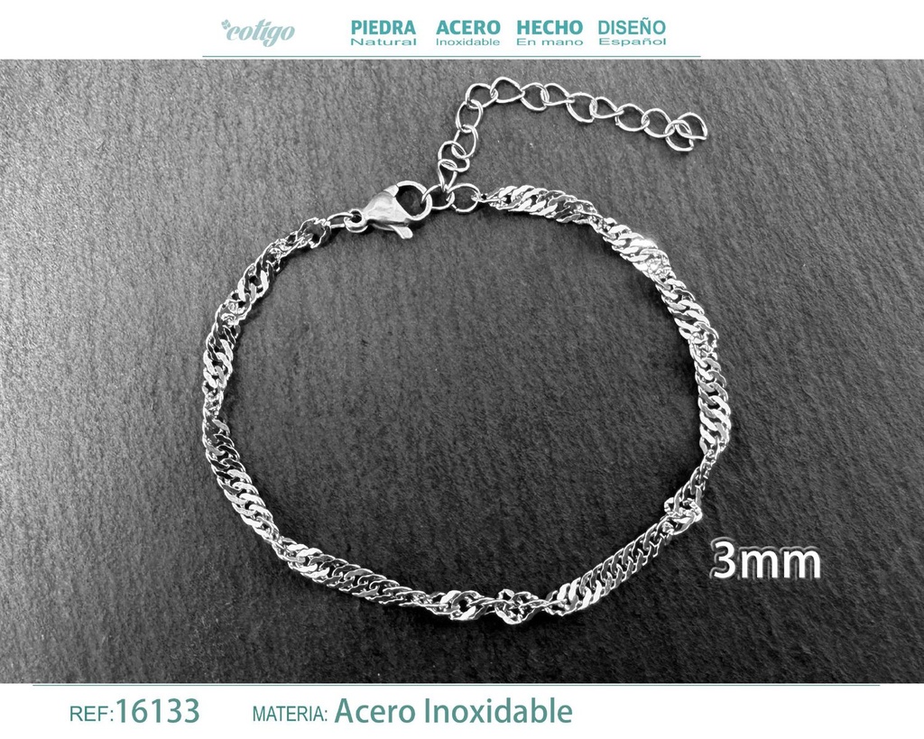 Pulsera de cadena de acero plateado - Joyas de cadena