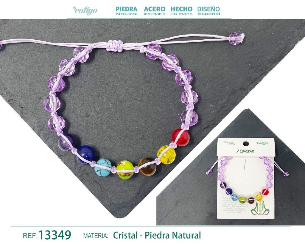 Pulsera de 7 chakras con cristal de hilo trenzado - Accesorios de bienestar