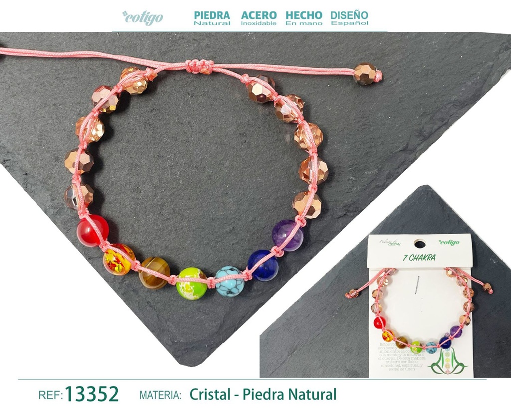 Pulsera de 7 chakras con cristal de hilo trenzado - Joyería para la meditación