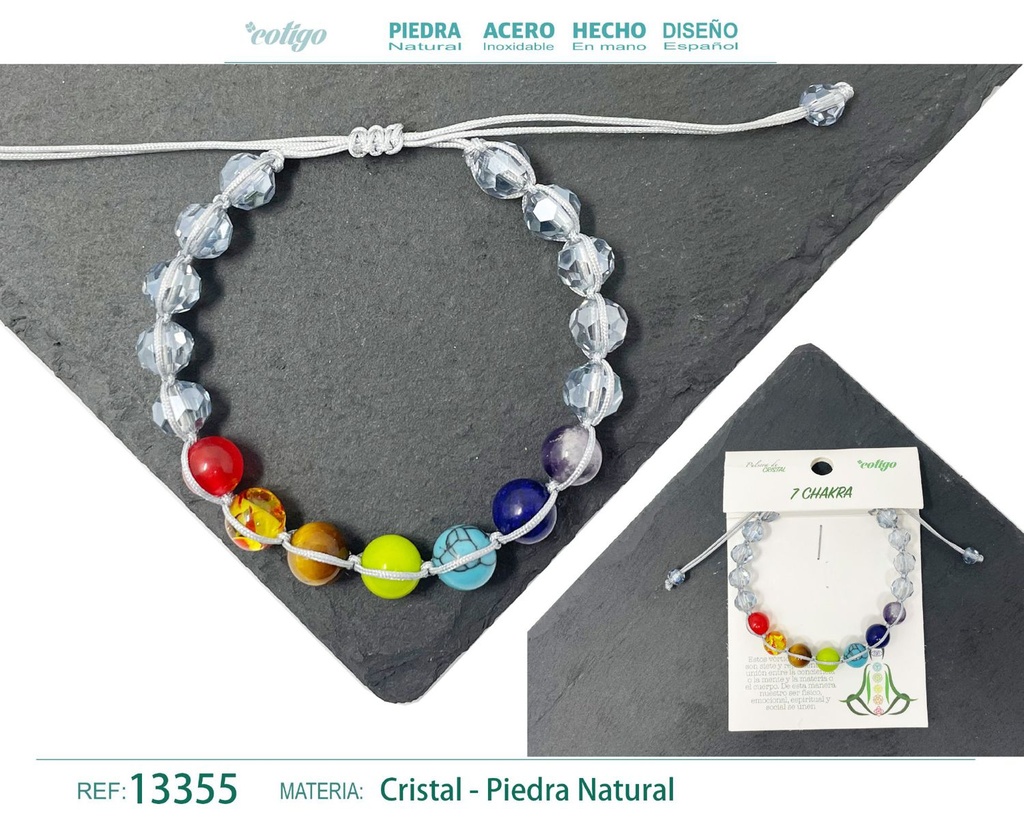 Pulsera de 7 chakras con cristal de hilo trenzado - Joyería de armonía