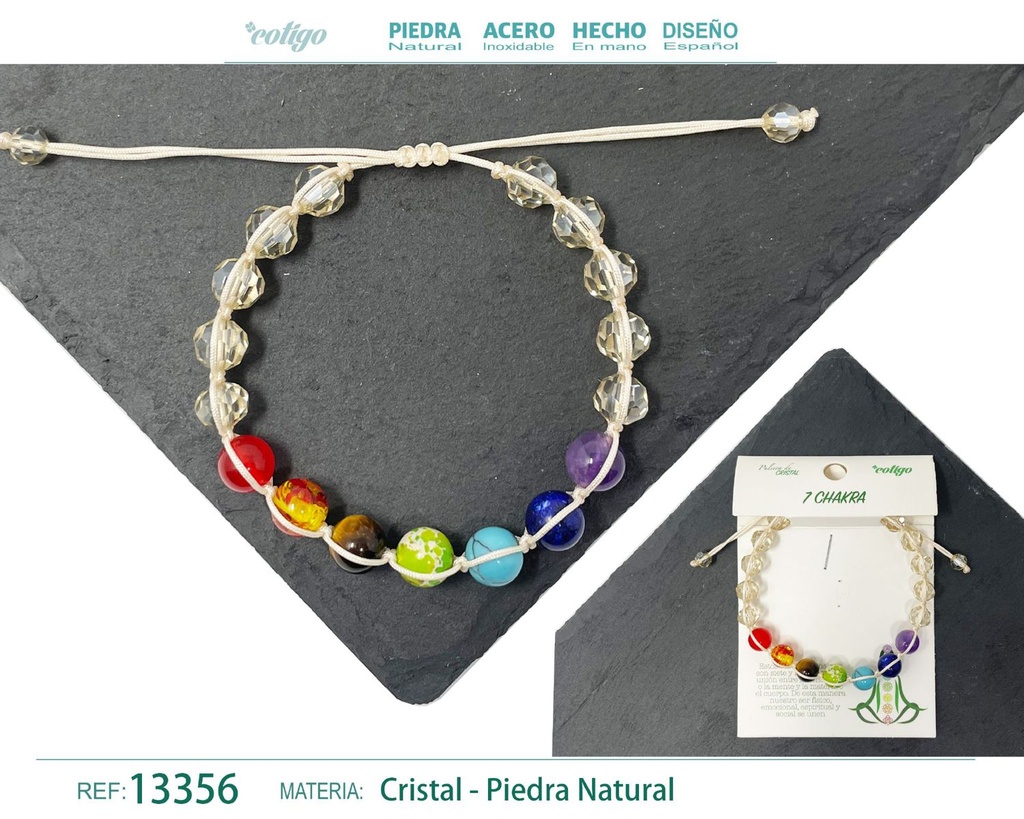 Pulsera de 7 chakras con cristal de hilo trenzado - Accesorios de paz