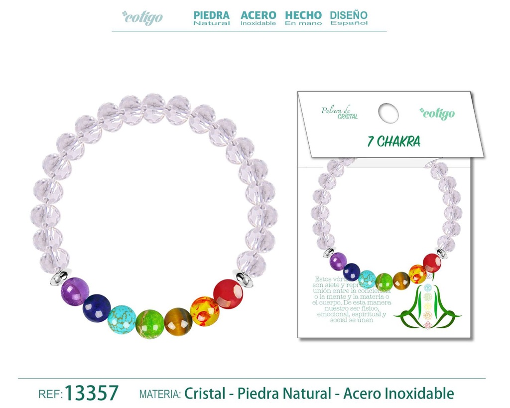 Pulsera de 7 chakras con cristal de hilo elástico - Joyería de chakras