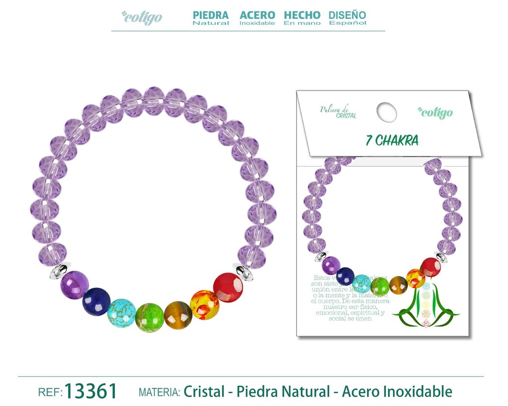 Pulsera de 7 chakras con cristal de hilo elástico - Joyas de energía