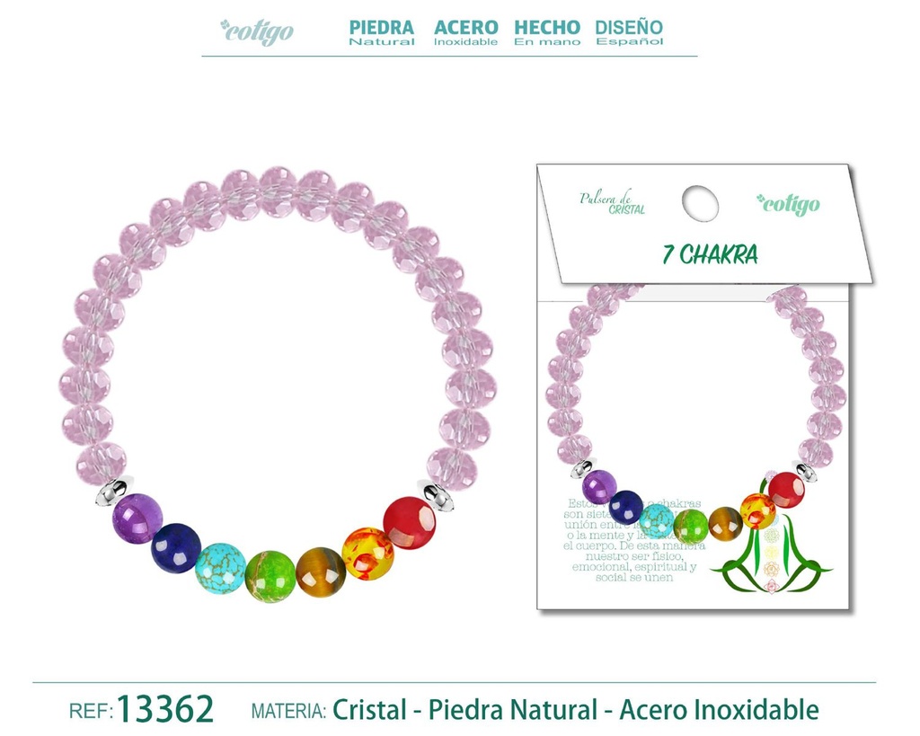 Pulsera de 7 chakras con cristal de hilo elástico - Joyería de bienestar