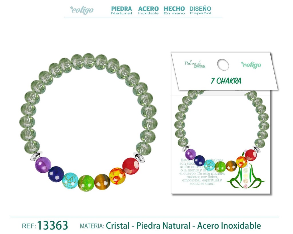 Pulsera de 7 chakras con cristal de hilo elástico - Accesorios holísticos