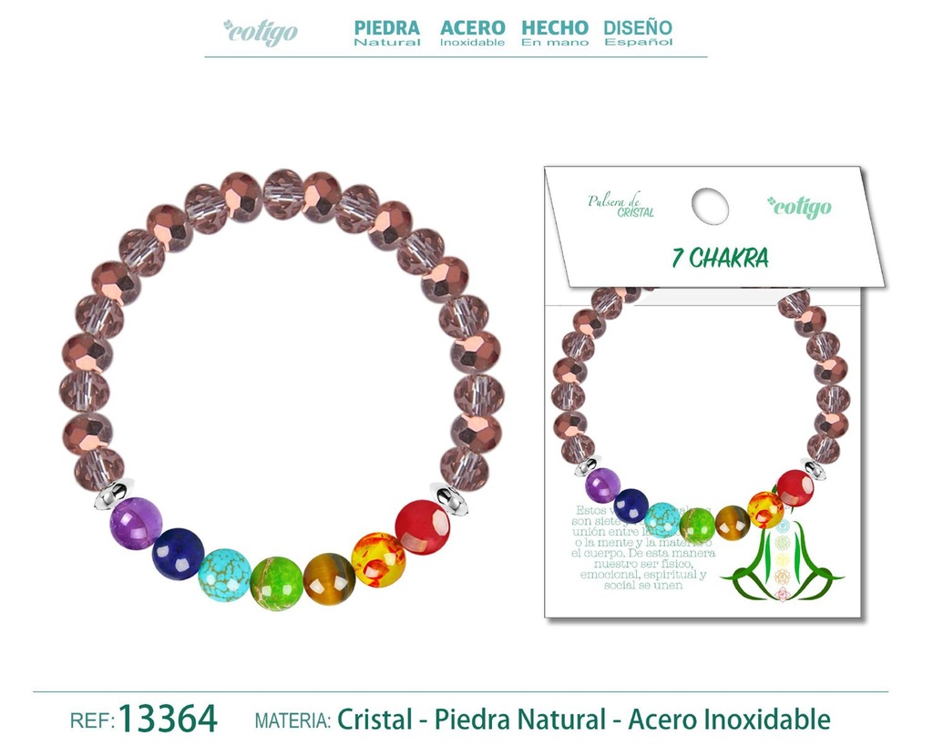 Pulsera de 7 chakras con cristal de hilo elástico - Joyas de meditación