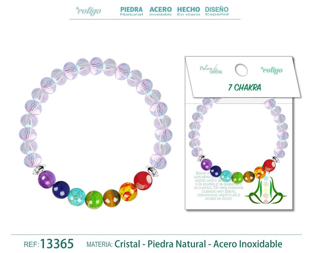 Pulsera de 7 chakras con cristal de hilo elástico - Accesorios energéticos