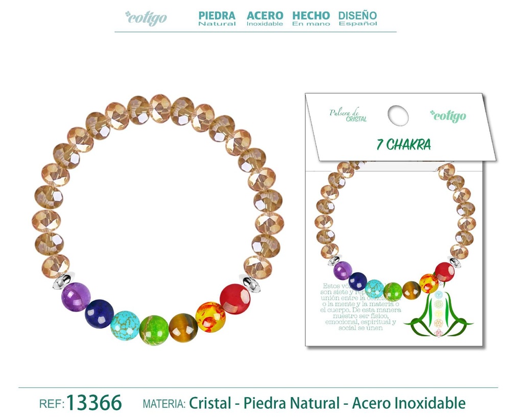 Pulsera de 7 chakras con cristal de hilo elástico - Joyería para la paz