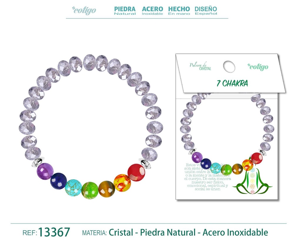 Pulsera de 7 chakras con cristal de hilo elástico - Joyas de equilibrio