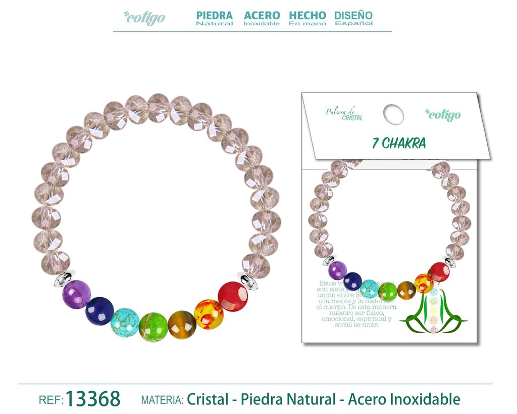 Pulsera de 7 chakras con cristal de hilo elástico - Accesorios esenciales