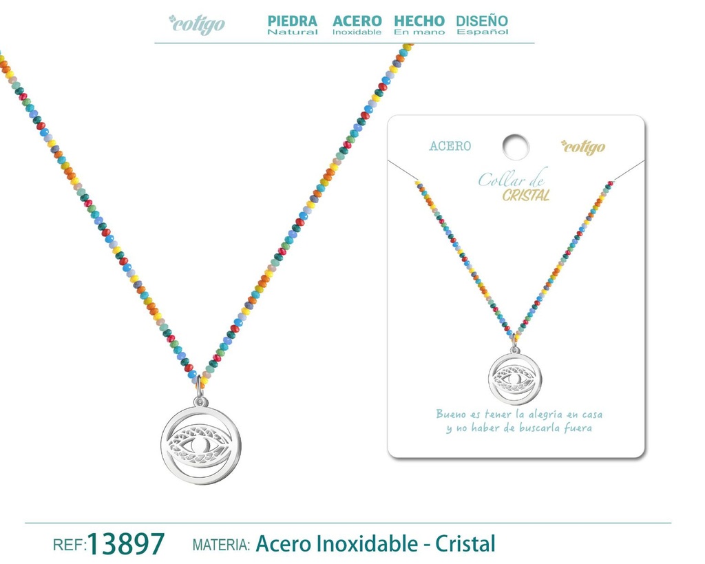 Collar de cristal con ojo turco de acero - Accesorios de buena suerte