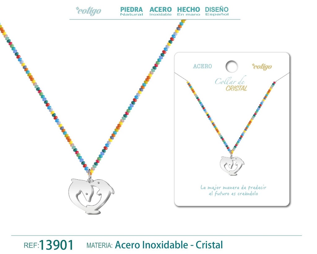 Collar de cristal con delfín de acero - Accesorios divertidos