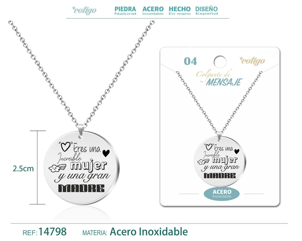 Colgante con Mensaje de Acero Inoxidable - Accesorios de joyería significativa