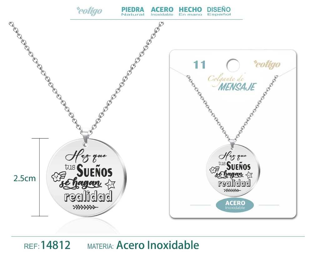 Colgante de acero inoxidable con mensaje personalizado - Accesorios de joyería