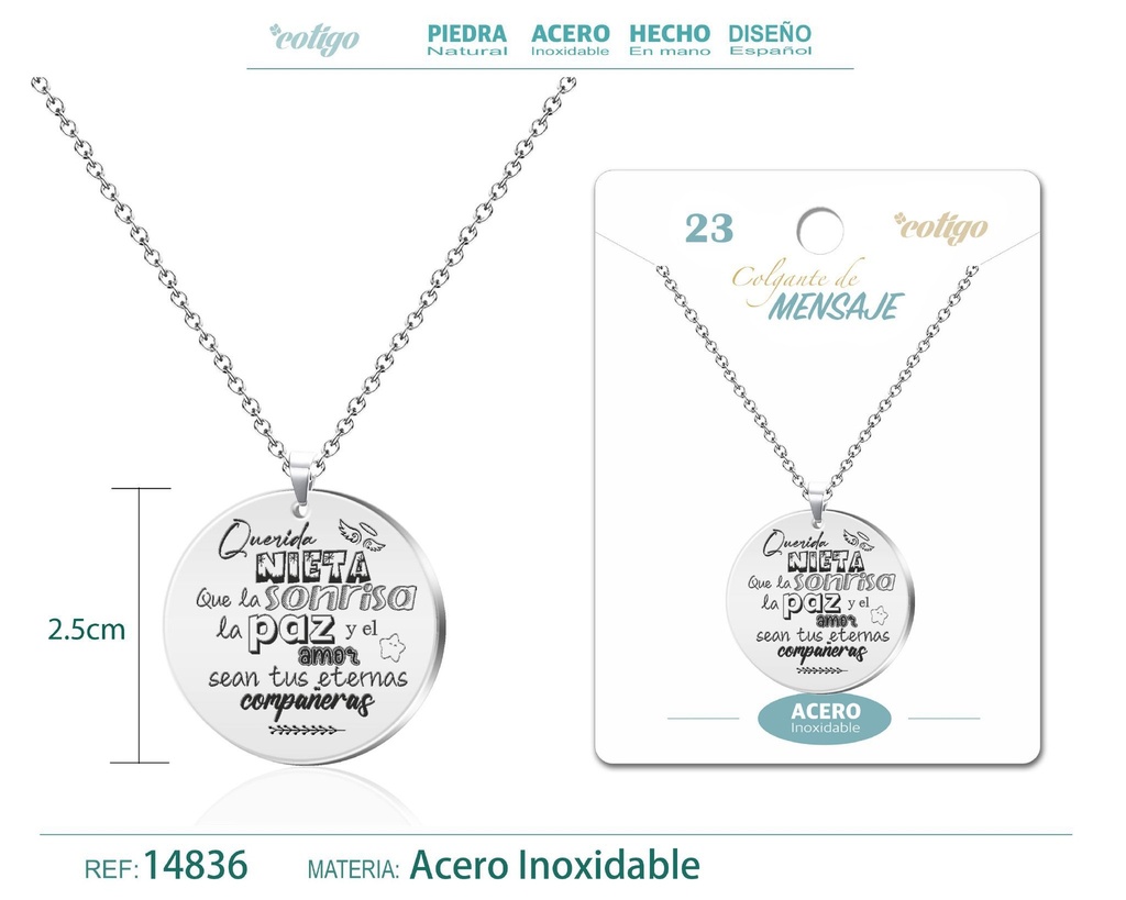 Colgante de acero inoxidable con mensaje personalizado - Accesorios de joyería
