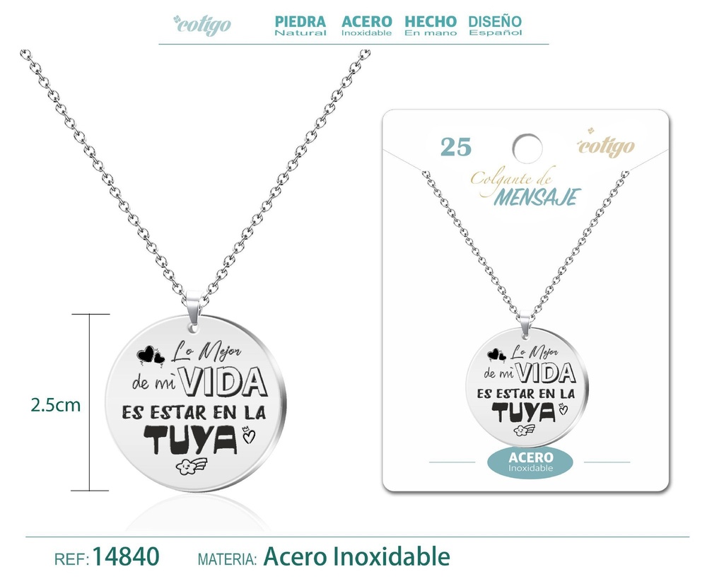 Colgante de acero inoxidable con mensaje personalizado - Accesorios de joyería
