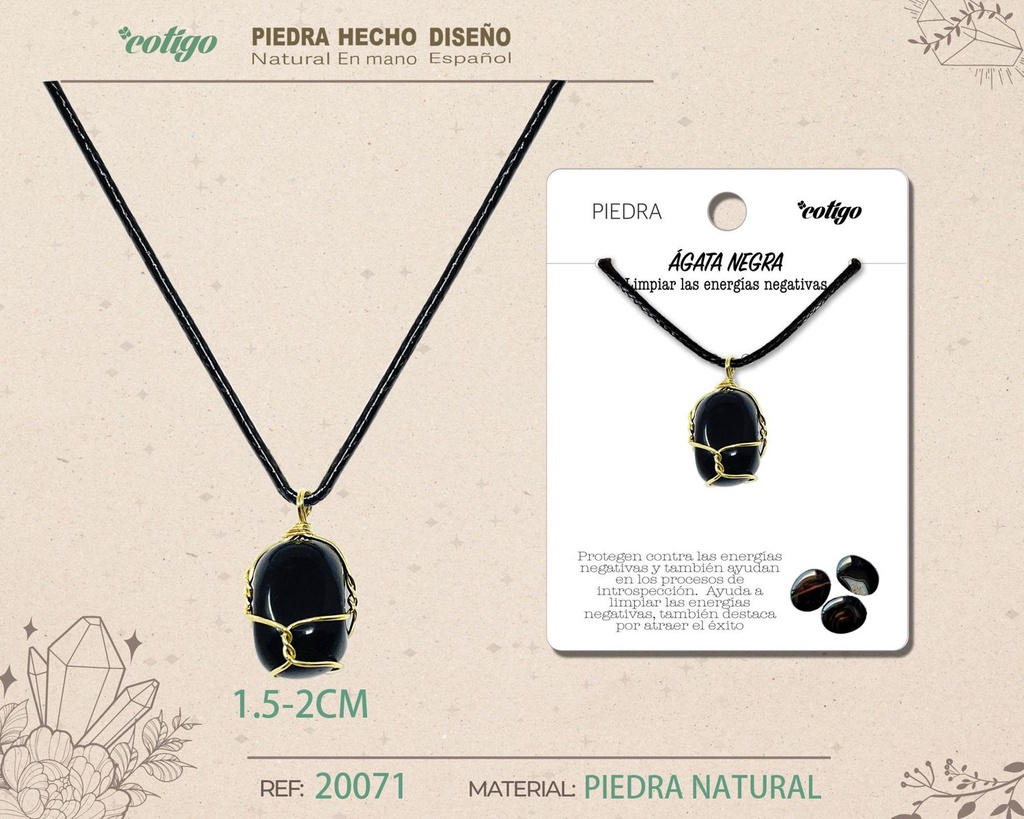 Colgante de piedra natural de Ágata negra - Joyería artesanal