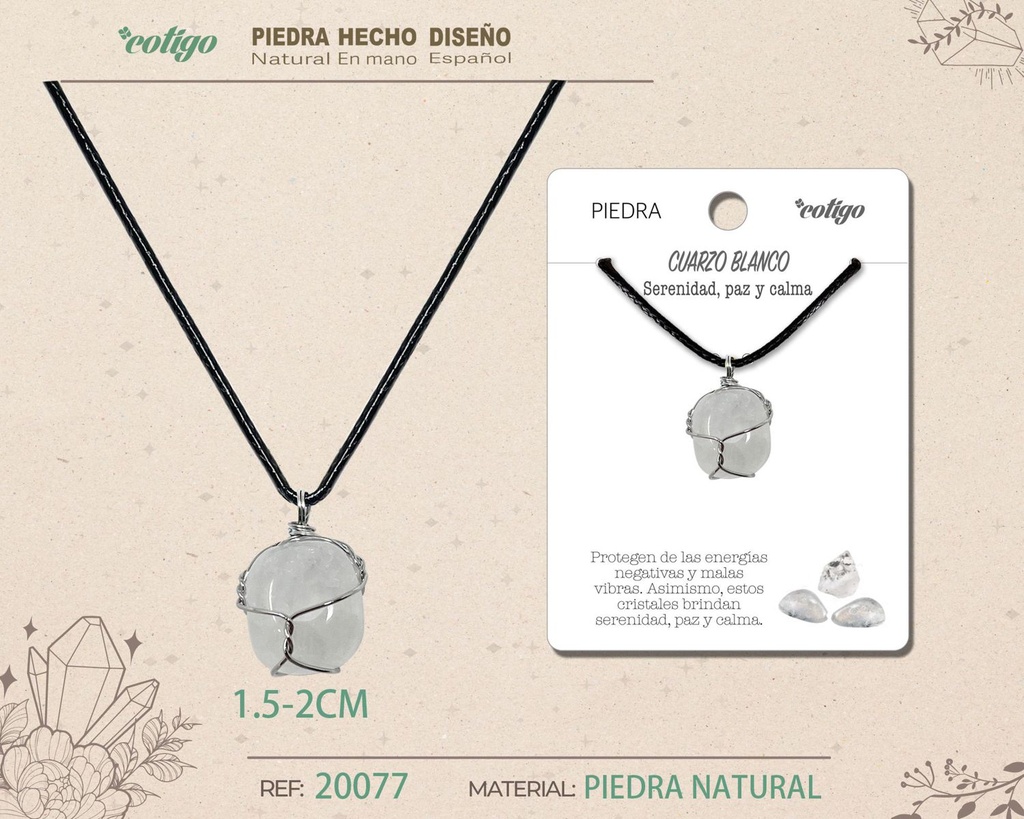 Colgante de piedra natural de Cuarzo blanco - Joyería artesanal