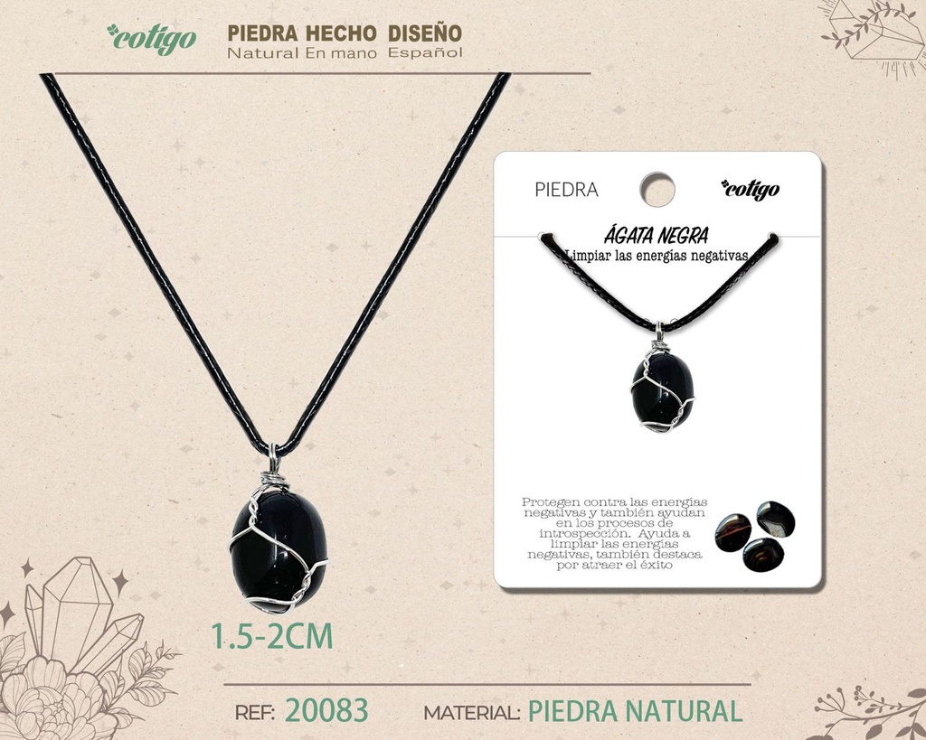 Colgante de piedra natural de Ágata negra - Joyería artesanal