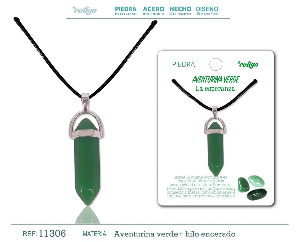 Colgante de aventurina verde en forma de punto - Joyería de piedras naturales