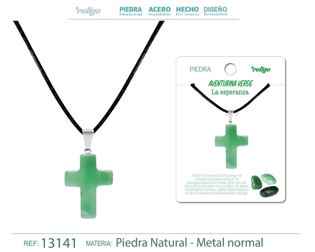 Colgante Cruz de piedra de Aventurina verde - Joyería artesanal