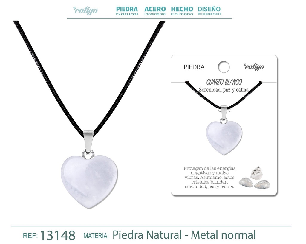 Colgante de corazón de piedra cuarzo blanco - Joyería de piedras naturales 