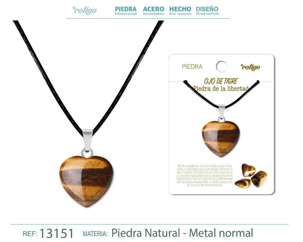 Colgante de corazón de piedra ojo de tigre - Joyería de piedras naturales 