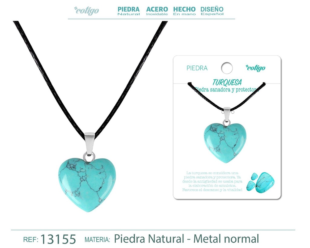 Colgante Corazón de piedra de Turquesa - Joyería artesanal