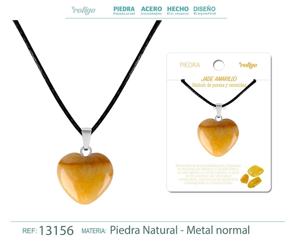 Colgante Corazón de piedra de Jade amarilla - Joyería artesanal