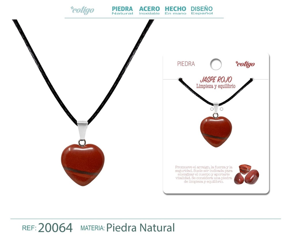 Colgante Corazón de piedra de Jade rojo - Joyería artesanal