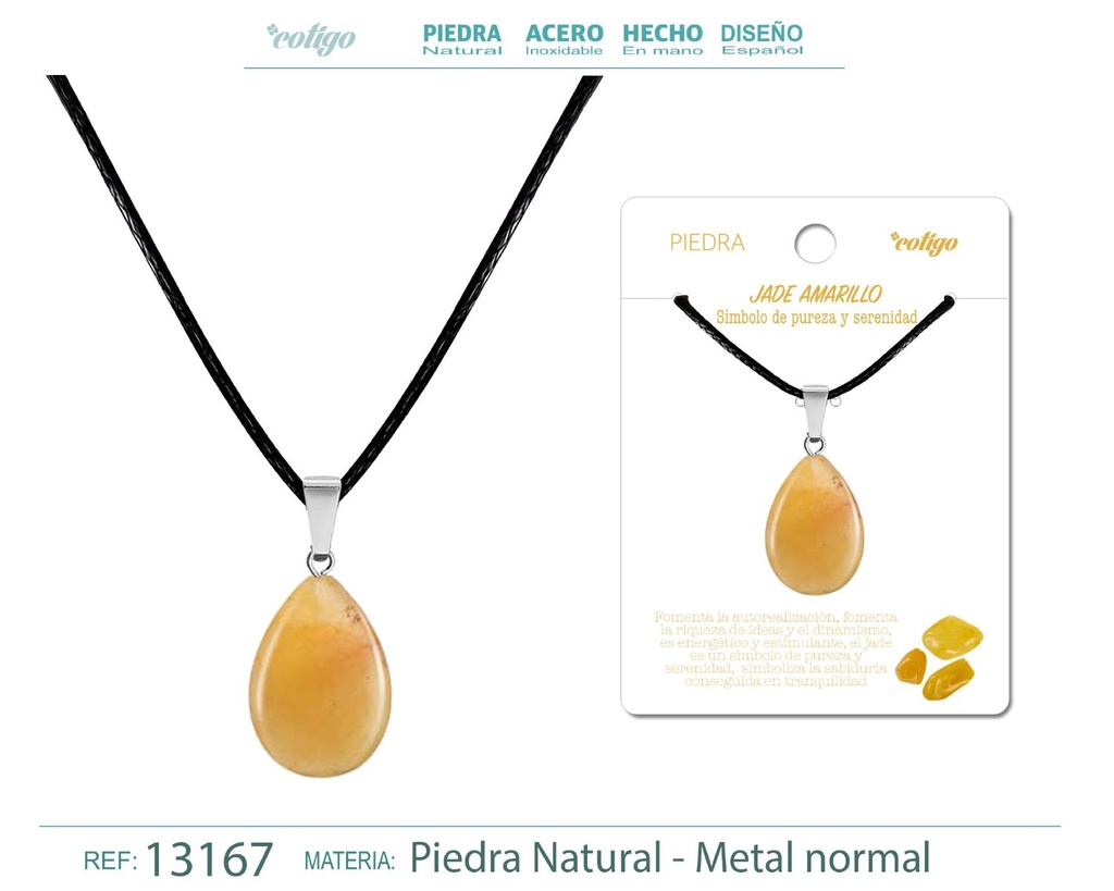 Colgante Gotita plana de piedra de Jade amarillo - Joyería artesanal